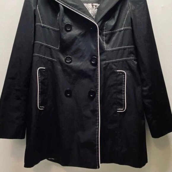 Guess Hooded Peacoat Women's Large Black White Trim Fully Lined Soft Shell GUC - Picture 3 of 10